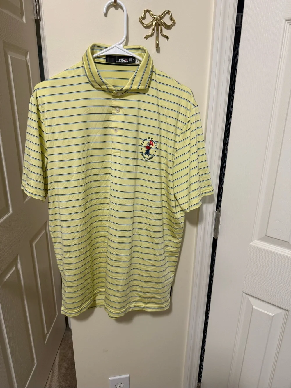 Ralph Lauren Yellow Striped Polo with US Open Pinehurst Embroidered Logo